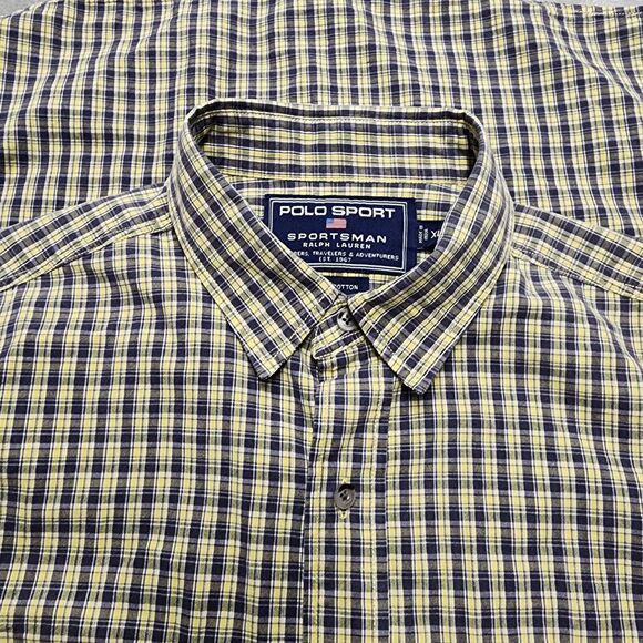 Polo Sports Sportsman Ralph Lauren Men's Yellow Blue Plaid Button Up Size XL - Picture 3 of 13